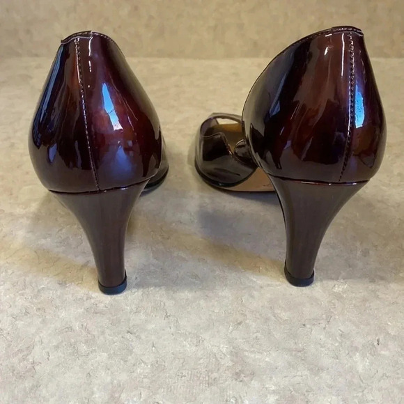 Anyi Lu Brown Handmade in Italy Patent Leather Peep Toe Pump - Picture 4 of 8